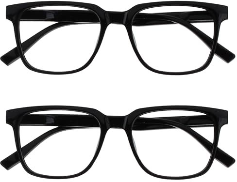 OPULIZE LEO Lesebrille - 2er-Pack - Großes Rechteckiges Gestell - Schwarz - Herren Damen - Federscharniere - RR55-1 - +1.50