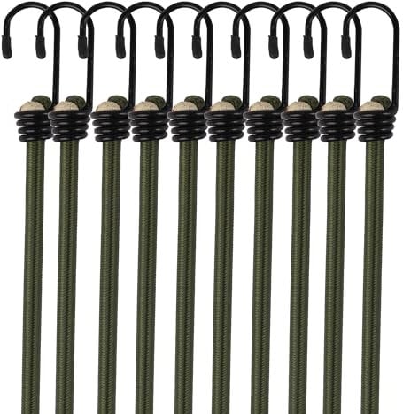 Heavy-Duty Weatherproof & UV-Resistant Bungee Cords with Hooks, Set of 10, 45 cm (approx. 18 inches), for Camping, RVs, and Luggage Racks