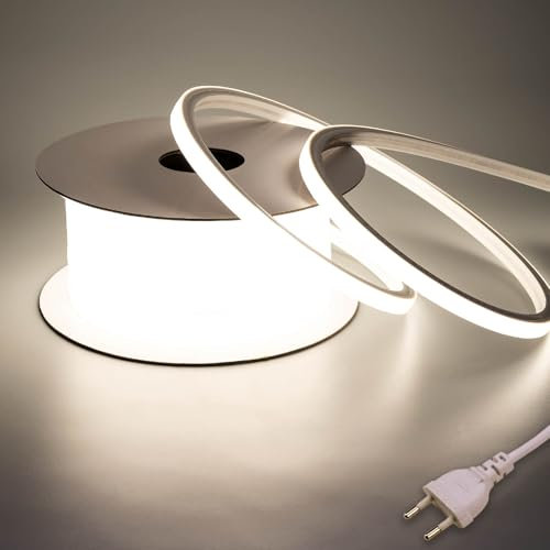 BENLUN Striscia LED Neon 220V 10 metri, 4000K Bianco Naturale Strisce LED Senza Trasformatore, 10W/M 120LEDs/M Luci LED Flessibile Esterno Impermeabile con Spina, per Commerciale, Residenziale