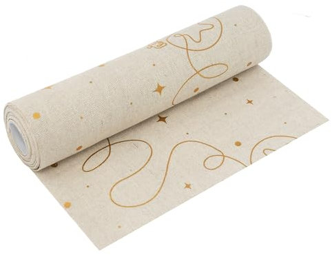 Tischläufer in Leinen-Optik Natur 5m – Festliche Weihnachtsdeko mit Goldenen Weihnachtskugeln, 28 cm Breit – Perfekt als Tischband für Weihnachten & Feiern
