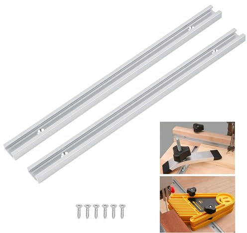 T-Slot Track in Lega di Alluminio 300mm, 2 Pezzi T-Track con 6 Viti Autofilettanti per la Lavorazione del Legno Sega da Banco, Table Saw per Falegname