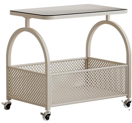 Beistelltisch aus Glas mit Metallgestell und Rollen für Wohnzimmer, Schlafzimmer oder Balkon