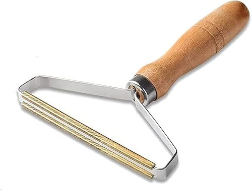 Carpet Lint Remover Tool - Double Carpet Scraper tool Manual Brush Shaver Clothes Fuzz Roller Wooden Handle Reusable Mini Lint Cleaner for Pet Hair Fuzz, Copper (1 Pack)