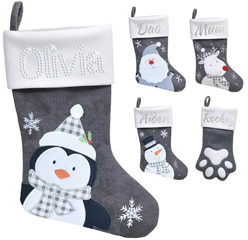 Varsany Individuelle Weihnachtsstrümpfe - Passende Familie und Haustier, individuelle Hundestrümpfe, Gestricktes Grau, One size