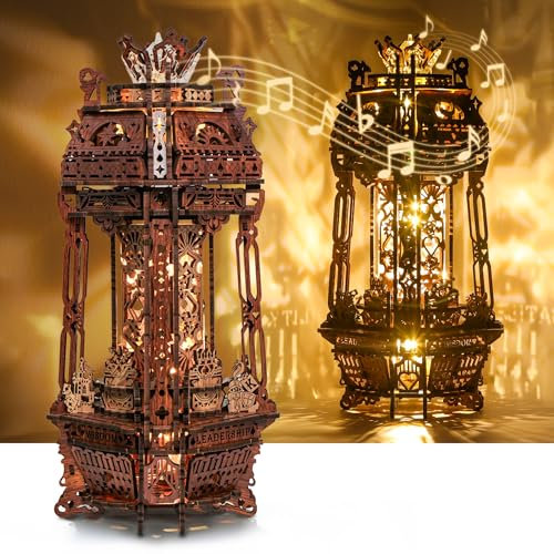 FUNPOLA LED 3D Puzzle in legno Poker World – Kit Fai da Te con Luci LED e Scatola Musicale – Lampada Creativa a Tema Poker, Luce Notturna Regalo per Decorazioni Casa (Marrone)