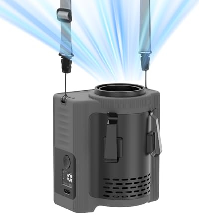 PlayHot Portable Waist Fan, 5 Speed 16600PRM Personal Fans, Rechargeable Fans up to 40H, 4 IN 1 Clip on Fan/Neck Fan/Desk Fan/LED Flashlight, Belt Fans for Camping, Outdoor (Grey)