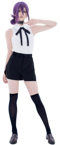 Rrongwn Anime Chainsaw-Man Reze Cosplay Costume Uniform Makima Dress Blouse Shorts Stockings Collar Bow Tie Halloween Outfit