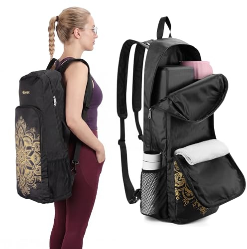 Gonex Yoga Tasche Damen, Konvertierbarer Yogatasche Rucksack mit Nassfach | 600D Polyester, Fits Most Yoga Mats, Multiple Compartment, Padded Straps, 2 Carry Ways, Gym, Travel & Daily Use