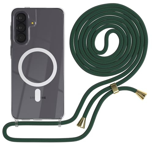 EAZY CASE - Handykette kompatibel mit Galaxy A57 Kette zum Umhängen Stoßfest Handyhülle für Galaxy A57 Silikon Hülle mit Band Handytasche Transparent als Fallschutz in Grün