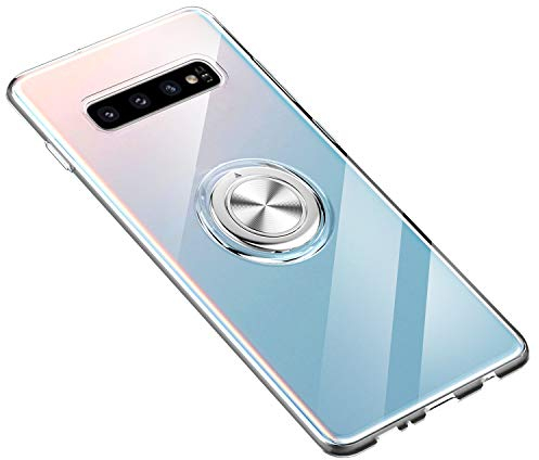 Hülle für Galaxy S10+ Handyhülle, Ultra Dünn Transparente TPU Silikon Bumper Soft Handyhülle Case mit 360 Grad Ring Stand Magnetische Autohalterung Schutzhülle für Galaxy S10 Plus (Klar)
