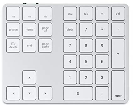 Satechi Bluetooth Extended Numeric Keypad – Slim Rechargeable 34-Key Numberpad – for M4/M2/M1 MacBook Pro/Air, M4/M2/M1 iPad Pro/Air, M2 Mac mini, iMac M1/M4 (Silver) (US-QWERTY LAYOUT)