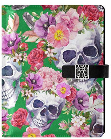 A5-Notizbuch – Totenköpfe Blumen Tag der Toten Reise Milch lose Blätter mit 6 Ringen, nachfüllbarer Notizblock für Terminplaner, Zeichnen, Reisende