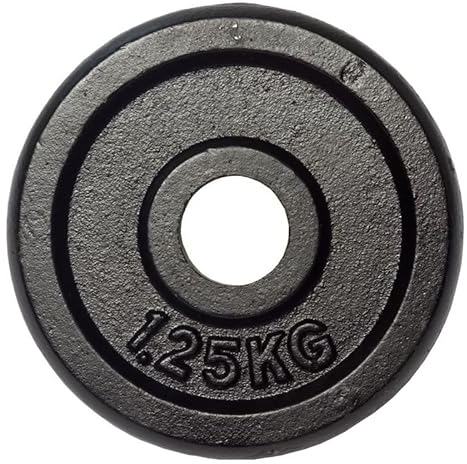 1x 1,25kg Hantelscheibe, Gewichtsscheibe 30/31 mm Bohrung, Gusseisenscheibe 1,25 kg, Schwarz