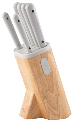 BergHoff Messerblock-Set Spirit Leo - 7-Teiliges Küchenmesser-Set Mit Holzblock, Schälmesser, Tranchiermesser, Brotmesser, Santoku-Messer, Kochmesser - 3950342