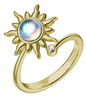 Silber Fidget Ring für Frauen - Einstellbarer Sonnenblumen Edelstahl Anti-Stress Ring - Geschenk für Mama, Freundin - Operating Adjustable, Kupfer