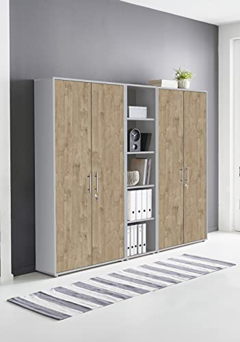 Schrankwand TABOR 10 Büroregal Aktenschränke Büroschrank abschließbar in diversen Farbvarianten (lichtgrau/Gold Harbor Oak)
