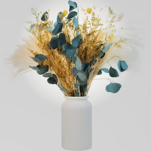 Pampasgras Getrocknet 57pcs Natürliche Trockenblumen Deko DIY Trockene Blüten Strauß,Pampasgras-Bouquet Schilfblume Deko Ideal for Boho Wohnzimmer-Schlafzimmer-und Vasen (LZGSGO-0106)