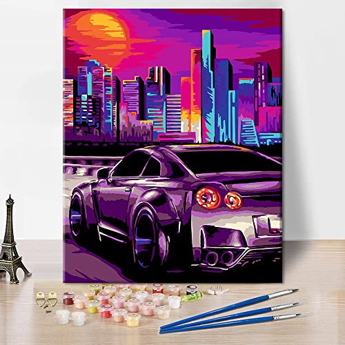 Peinture par numéros pour adultes, voitures de sport, peinture par numéros, peinture par numéros pour adultes, enfants, paysage urbain adulte, kit de peinture par numéros, 40 x 50 cm (sans cadre)