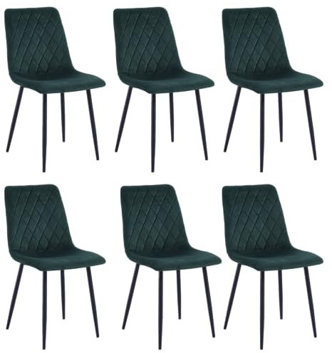 Esszimmerstühle 6er Set Grün – Samt Gepolstert mit Rautensteppung – Metallbeine Schwarz – Inkl. Handwischmopp Geschenk – Modern & Bequem für Küche & Wohnzimmer