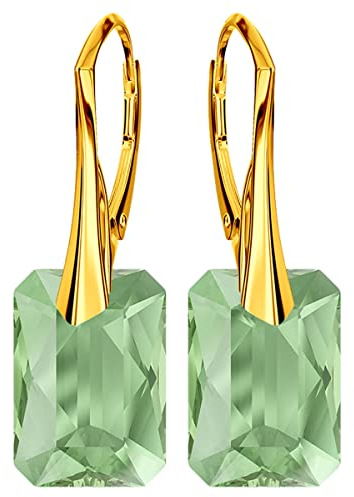 Ohrringe Damenohrringe Klapperverschluß Silber 925 Ohrhänger mit Kristallen Vergoldung mit Gelbgold 24 Karat / 750 Gold Ohrschmuck Geschenk für Frau Mädchen (Peridot)