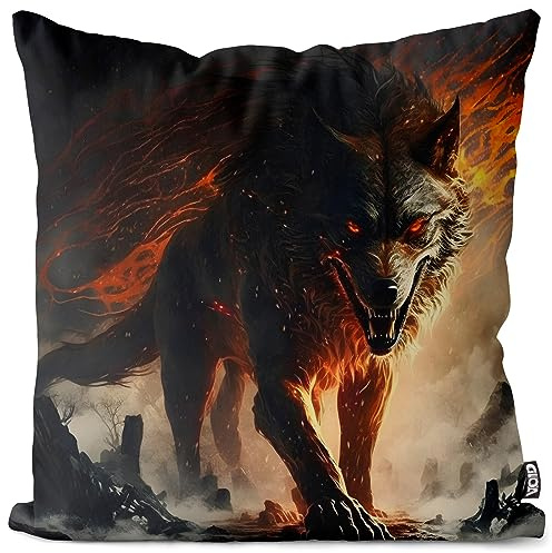 VOID Epischer Wolf Schattenwolf Kissenbezug Kissenhülle Sofa Couch Wohnzimmer Dekoration wasserfest Outdoor Garten Kissen bezug deko, Kissen Größe:60 x 60 cm
