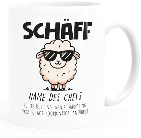 Moonworks® Tasse Geschenk Chef lustig Schaf Schäffin Geschenkidee Vorgesetzter Weihnachten Geburtstag Abschied Chef Wunschname weiß standard