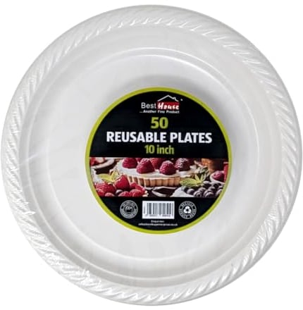 BH | 10 - Reusable Plastic Plates - 200 Pack | Microwave and Dishwasher Safe | White Large | Lunch & Dinner | Catering, Events, Parties, and Everyday Use (10 inch Plates, White) - by Best House