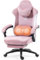 Dowinx Chaise Gaming Ergonomique, Fauteuil Gamer en Tissu avec Massage, Repose-Pieds et Coussin, Support Lombaire, Charge Max. 150 kg, Rose