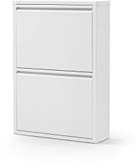 Alveon Schuhschrank Schmal Schuhregal Metall Schuhkipper mit Magnet Klappen Schuhablage Montiert und Wandmontage (Weiß, 2 Klappen)