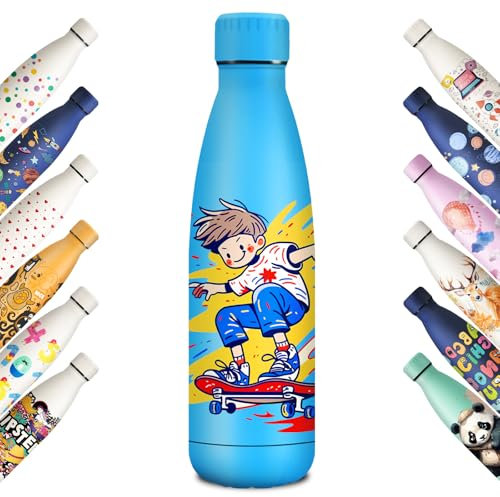 KollyKolla Gourde Isotherme Enfant, Gourde Inox 500ml, Impression 3D Gourde Isotherme, Sans BPA, Gourde Reutilisable, Bouteille Isotherme pour Enfant, Adultes, Sport, Bureau