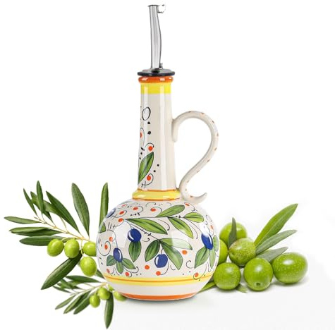Gnlnkn 18 oz Ceramic Olive Oil Dispenser Bottle for Kitchen, Large Capacity Oli and Vinegar Cruet with Stainless Steel Spout, 540 ml Oil Container with Handle for Cooking Preventing, Vinegar Cruet