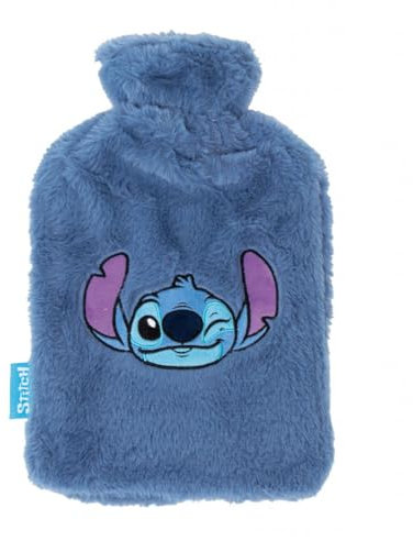 Disney Stitch Bouillotte Eau Chaude, Comprend Housse Souple Amovible, Chauffe-Lit pour Enfants, Bouillotte pour Filles, Thermothérapie, Capacité 2 L (Bleu)