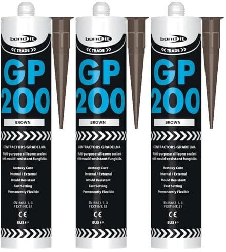 Bond It GP200 General-Purpose Silicone Sealant – 3x Brown, 275ml | Premium Silicone Fast-Setting – Mould-Resistant – Flexible | Sealant for Home – Kitchens – Bathrooms – Showers – & DIY Projects