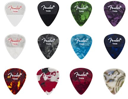 Fender Gitarrenplektren aus Zelluloid, geeignet als kleines Geschenk, gepunktete 351-Form, Medium, 12 Stück