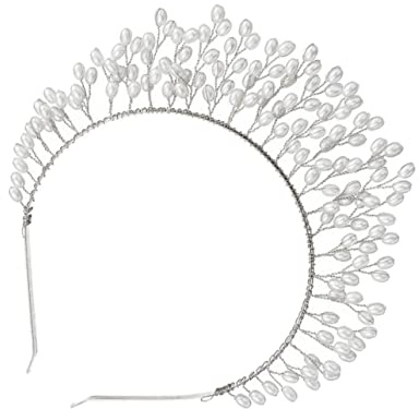 DEARMAMY Brautkronen Haarband mit Non Fading und Non Deformation Eigenschaften Silbernes Handgefertigtes Übertriebener Kopfschmuck aus Perlen als Festival und Fotorequisit