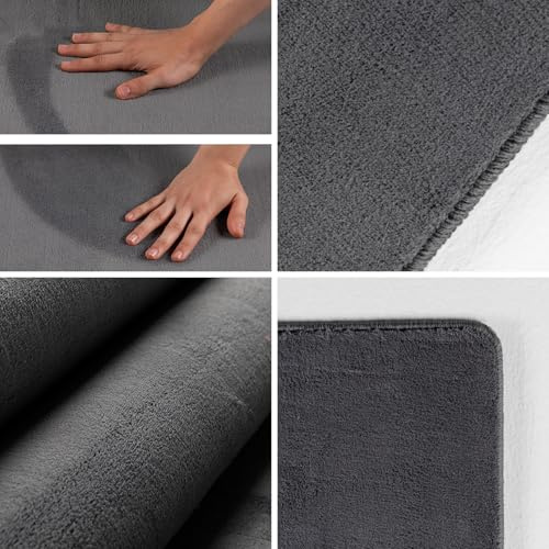 KADIMA DESIGN Kurzflorteppich Einfarbig Uni Pflegeleicht Waschbar Microfaser Grau 140x200 cm Wohnzimmer Schlafzimmer Fußbodenheizung geeignet rutschfest Schadstoffgeprüft Flur Oeko-TEX | Lech