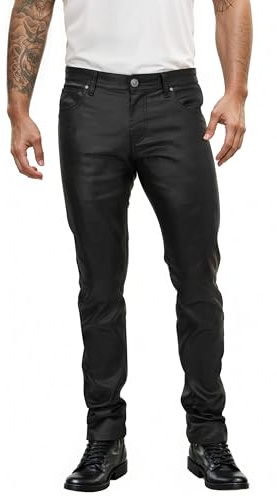 ETHANOL Stretch Fashion Casual Leather Pants APL44798SK PK3 Black 38