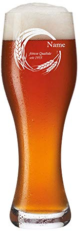 Bierglas mit Gravur - Leonardo Weizenbierglas 500 ml Hefeweizenglas personalisiert - Kristallglas Weizenglas - Weißbierglas Geburtstagsgeschenk für Männer - Geschenkidee