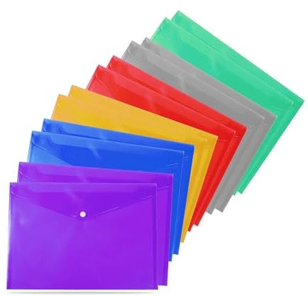 12 File Folders A4 Document Wallets Folder for Documents Papers & Notes Transparent Colors