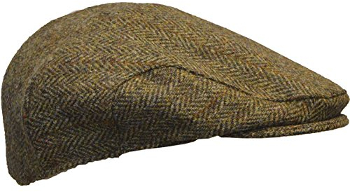 WALKER AND HAWKES Unisex Schiebermütze aus Harris-Tweed - Fischgrätmuster - Dunkelgrau - 2XL (61cm)