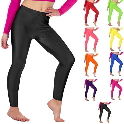 Re Tech UK Legging de Gymnastique/Danse - pour Fille - Lycra/élastiqué - sans sous-Pied - Brillant/Fluo - Noir - 9-10 Ans