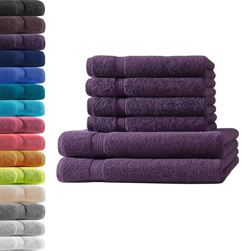2X Duschtuch + 4X Handtuch | Aubergine | 100% Baumwolle Frottier | Oeko-TEX® Standard 100 | Premium Qualität 500 g/m²