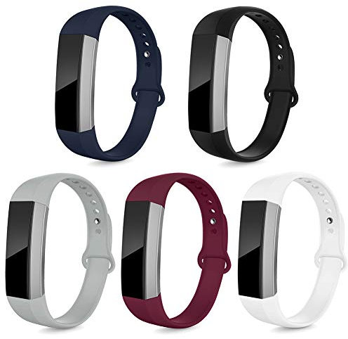 NAHAI Armbänder kompatibel mit Fitbit Alta HR/Fitbit Alta für Damen und Herren, 5 Packungen, weiches Silikon, Ersatz-Sportarmband, Zubehör für Fitbit Alta, groß, schwarz/grau/blau/weiß/weinrot