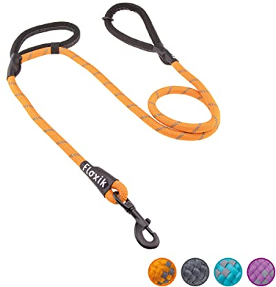 Floxik Tauleine für Hunde Orange | innovative 1,5m Hundeleine mit Zwei Griffen und reflektierenden Nähten für mittelgroße & große Hunde | wetterbeständiges & belastbares Kletterseilmaterial