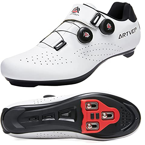 ARTVEP Herren Radschuhe Damen MTB Fahrradschuhe Kompatibel mit Look SPD SPD-SL Delta Lock Pedal Reitschuhe Kompatibel mit Peloton Schuhen Weiß EU 47/285