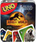 ​UNO Jurassic World Dominion Kartenspiel mit Filmdeck, Sonderregeln und Aufbewahrungsdose, Geschenk und Sammlerstück für Dinosaurier-Fans