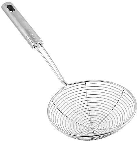 Espumadera Araña Acero Inoxidable-Espumadera Profesional Alambre de Acero-Colador y escurridor agua o aceite-Espumadera metálica para cocinar(20cm)-Rasera Cocina mango alta resistencia al calor