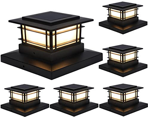 Dynaming 6 Pack Solar Post Cap Lights Outdoor, Fence Post Solar Lights Fit for 4x4 5x5 6x6 Vinyl/Wooden Posts, High Brightness Warm White SMD LED Lighting Decor for Garden Deck Patio