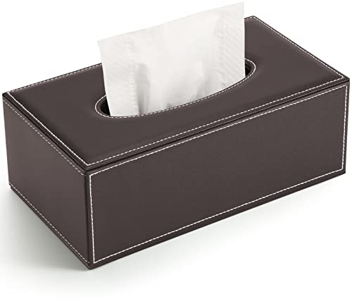 KINGFOM PU Leder Kosmetiktücher Box Taschentuchbox Tissue Box für Büro/Auto/Zuhause (Braun)