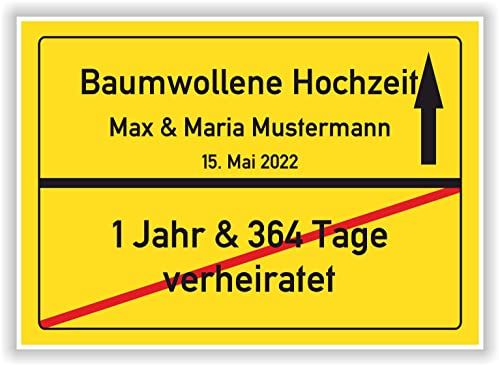 Baumwollene Hochzeit Ortsschild Baumwollhochzeit 2 Hochzeitstag Deko Bild Geschenk Mann Frau Ehepaar